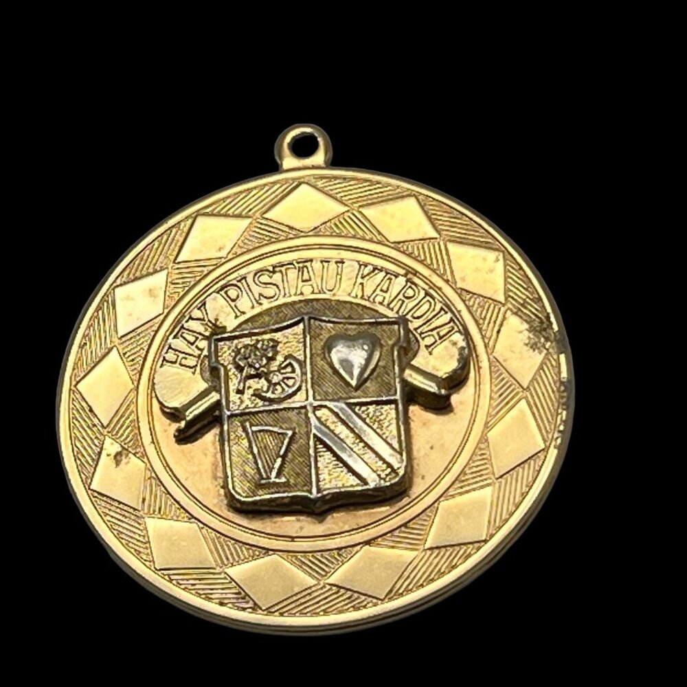 Greek Medallion Hay Pistau Kardia Gold Tone‎ Pendant